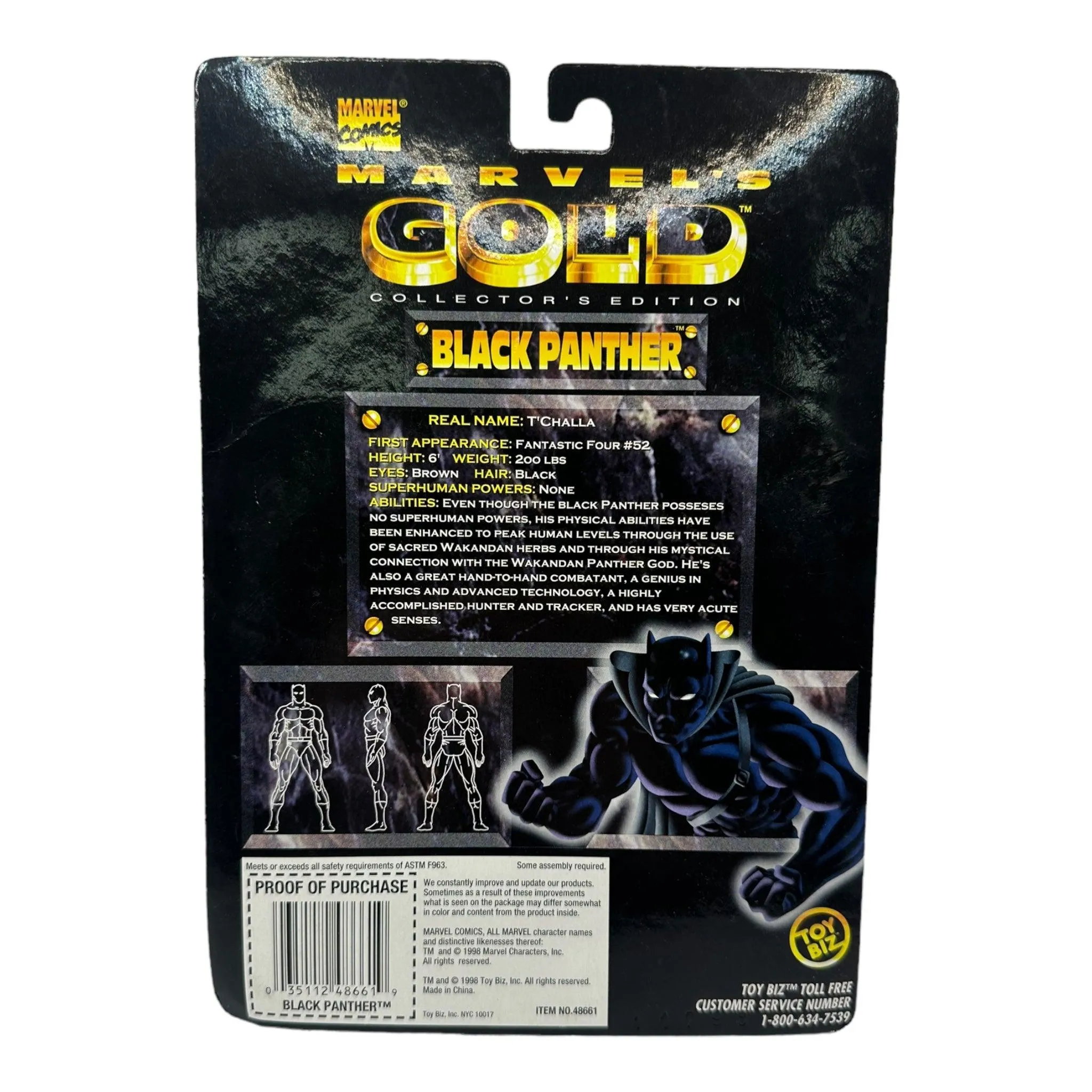 1998 TOYBIZ MARVEL'S GOLD BLACK PANTHER AF