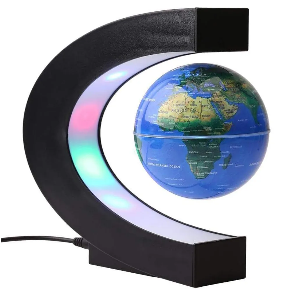 3.5" Floating Globe with LED, Magnetic Levitation, Blue - Gominimo