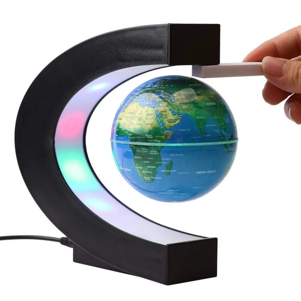 3.5" Floating Globe with LED, Magnetic Levitation, Blue - Gominimo