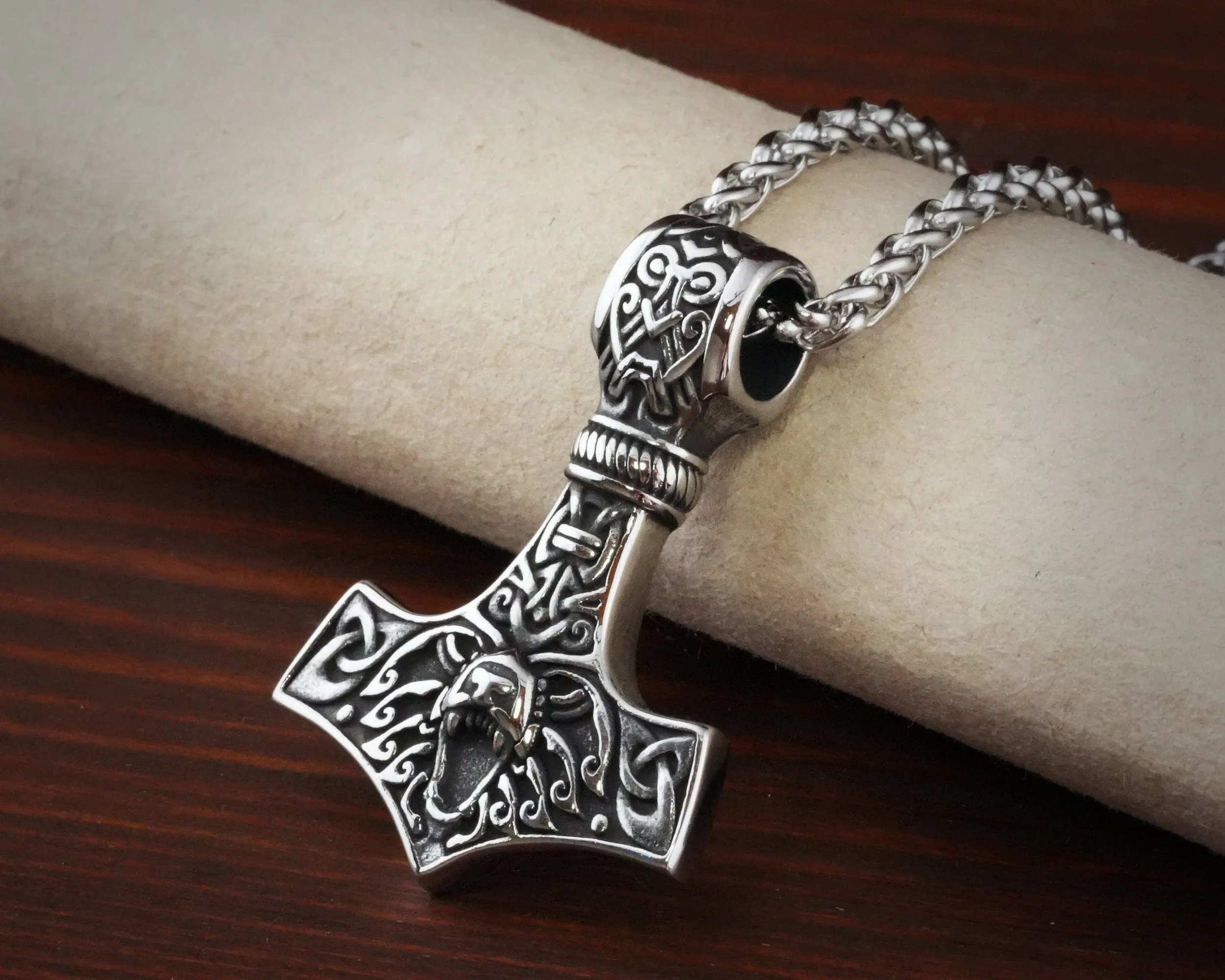 925 Sterling Silver Bear Viking Thors Hammer Necklace Pendant - Courage and Strength Amulet Talisman -Thor Gifts for Men - Viking