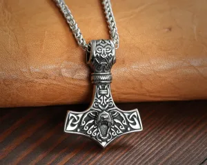 925 Sterling Silver Bear Viking Thors Hammer Necklace Pendant - Courage and Strength Amulet Talisman -Thor Gifts for Men - Viking