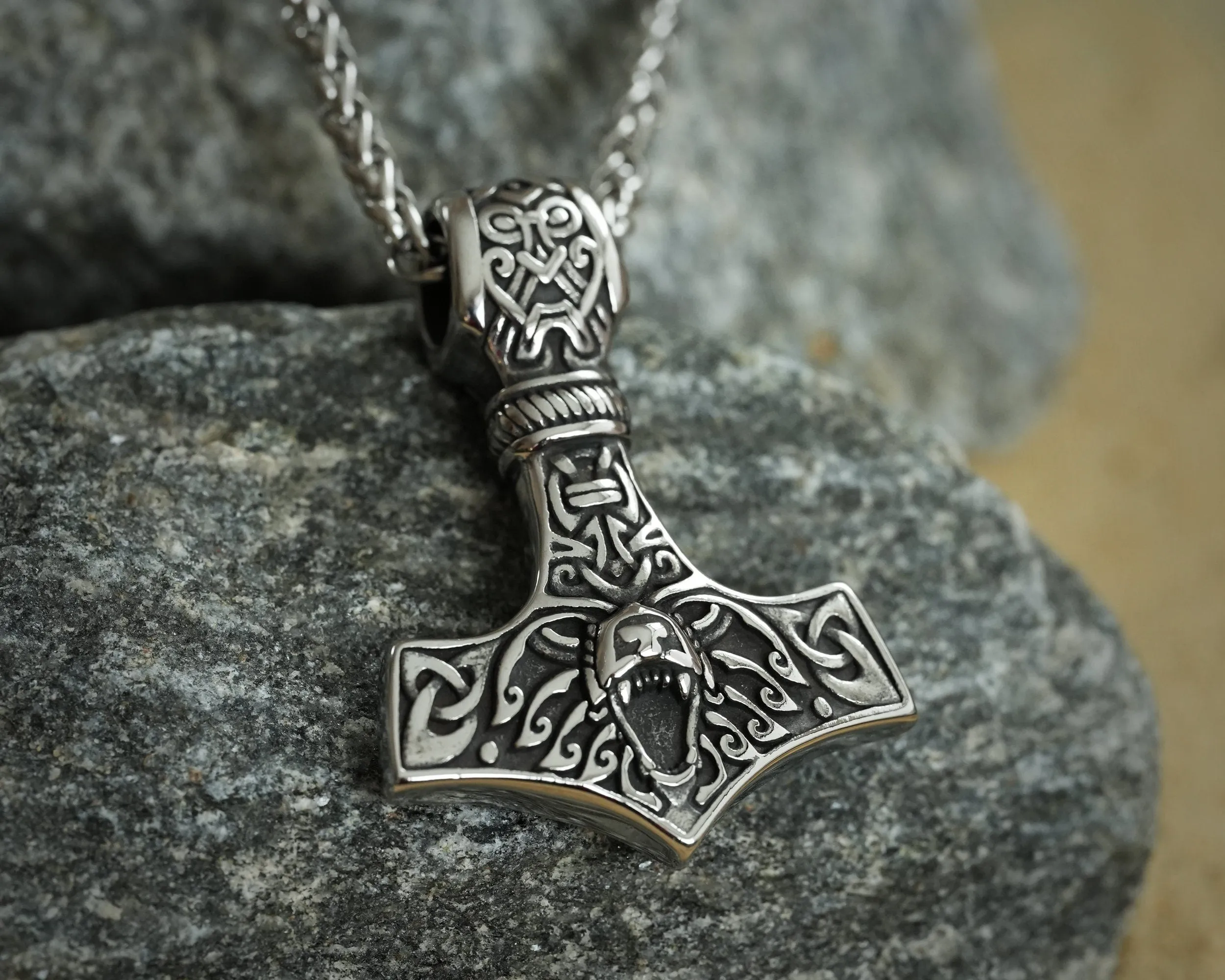 925 Sterling Silver Bear Viking Thors Hammer Necklace Pendant - Courage and Strength Amulet Talisman -Thor Gifts for Men - Viking