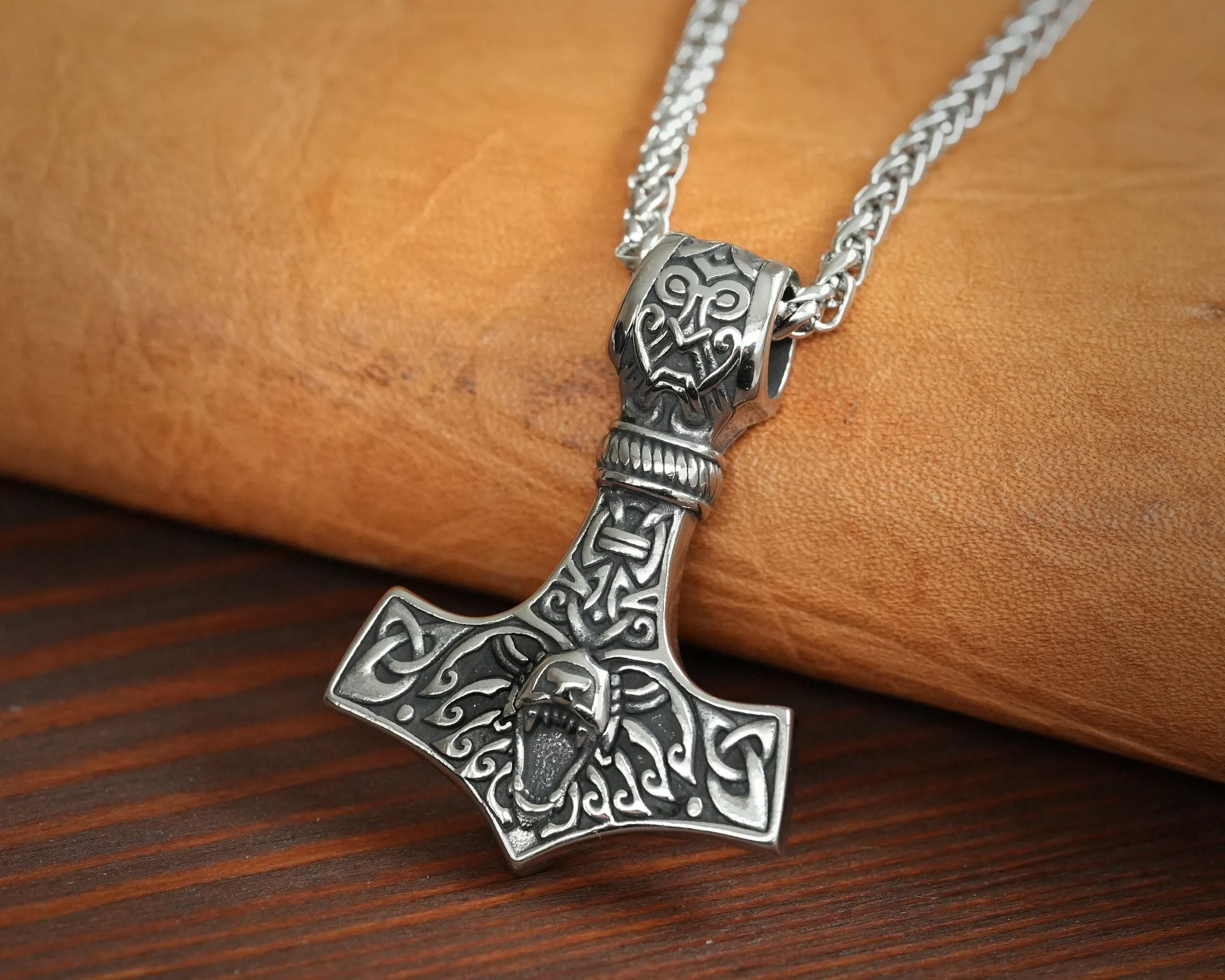 925 Sterling Silver Bear Viking Thors Hammer Necklace Pendant - Courage and Strength Amulet Talisman -Thor Gifts for Men - Viking