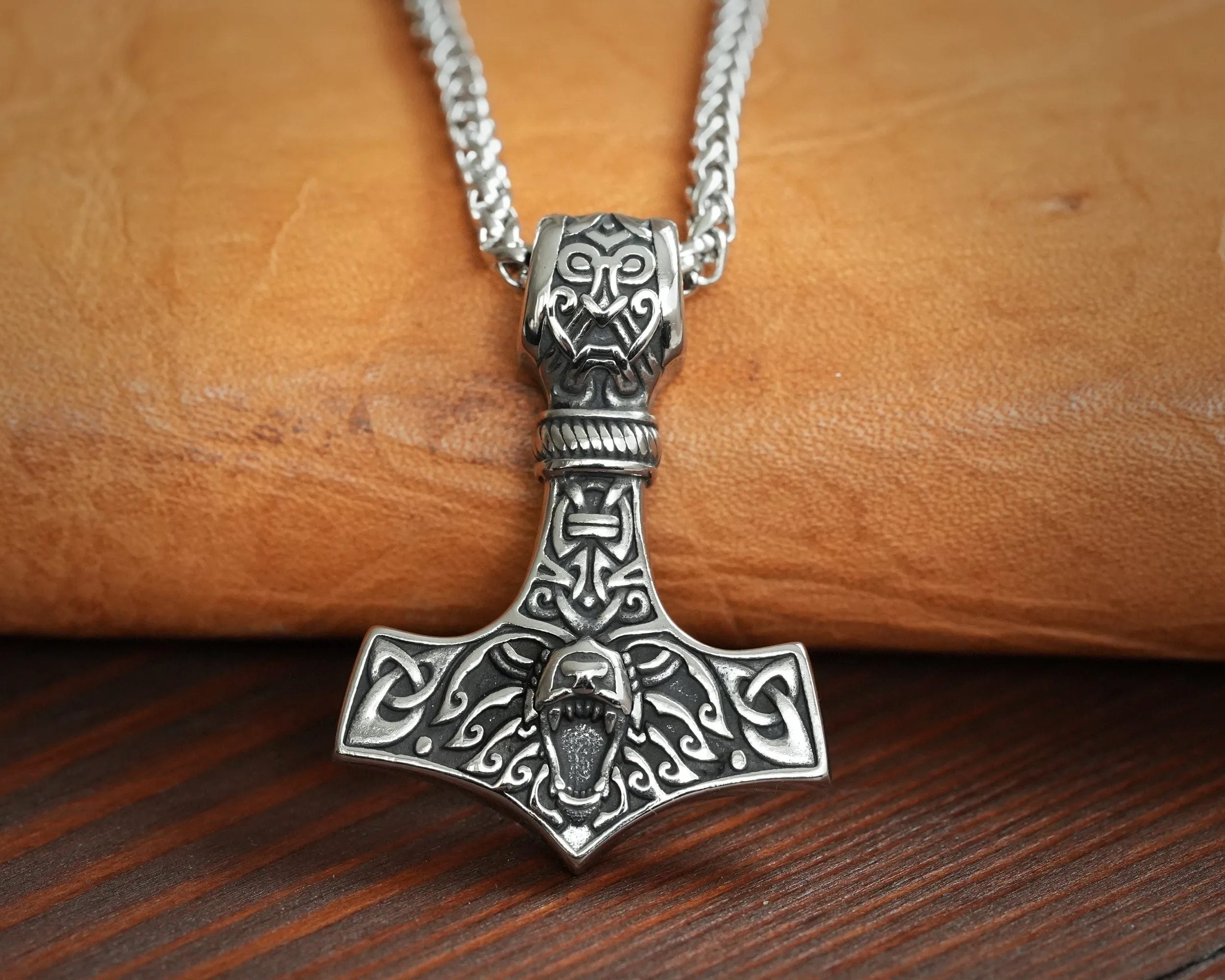 925 Sterling Silver Bear Viking Thors Hammer Necklace Pendant - Courage and Strength Amulet Talisman -Thor Gifts for Men - Viking