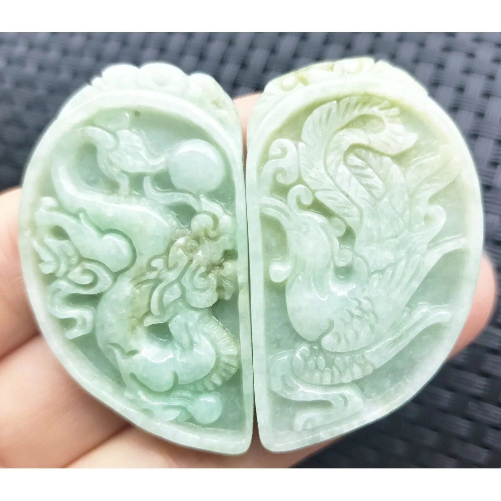 Certified Light Green Natural Type A Jadeite Dragon Phoenix (Pair) Pendants