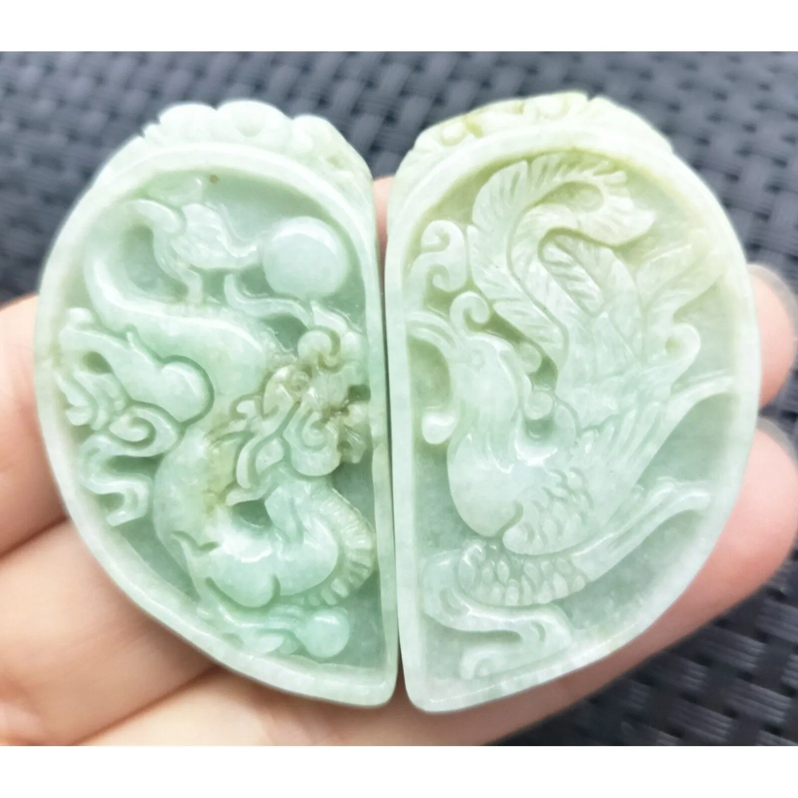 Certified Light Green Natural Type A Jadeite Dragon Phoenix (Pair) Pendants