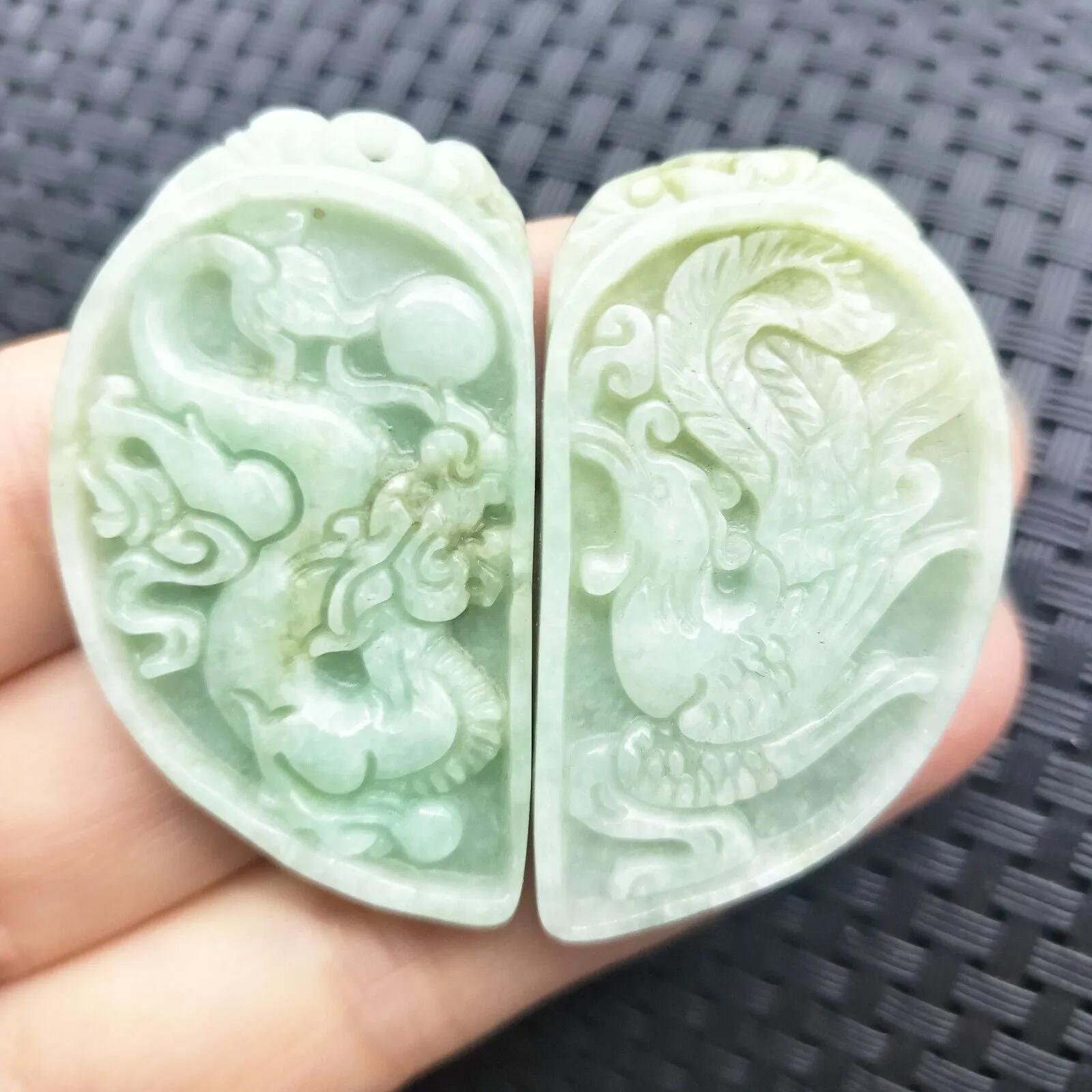 Certified Light Green Natural Type A Jadeite Dragon Phoenix (Pair) Pendants