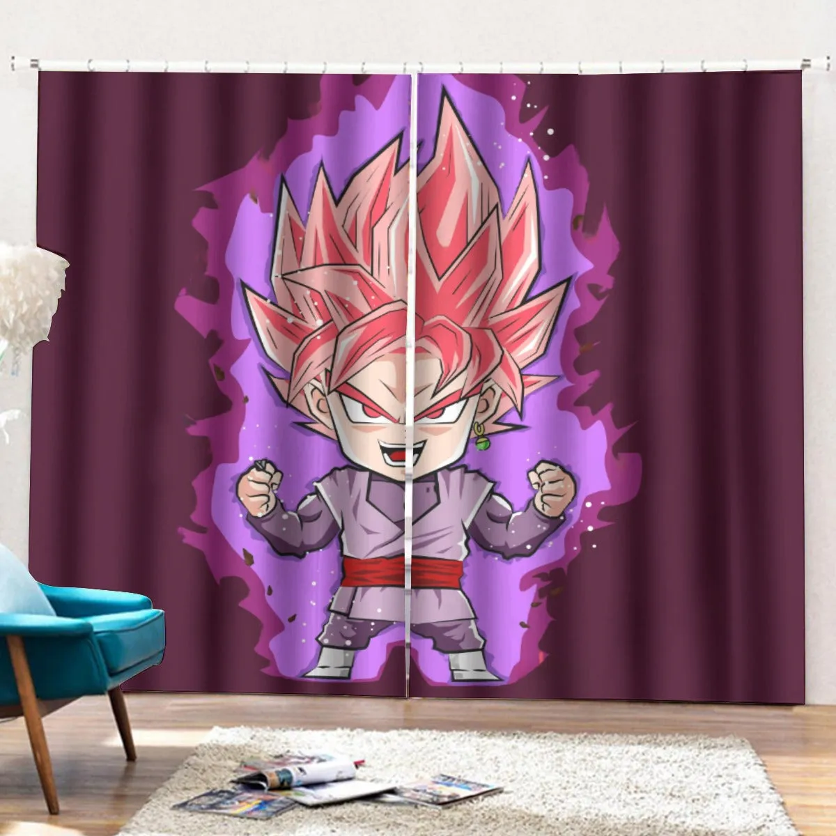 DBZ Goku Black Zamasu Rose Super Saiyan Cute Chibi Design Curtains with Hooks