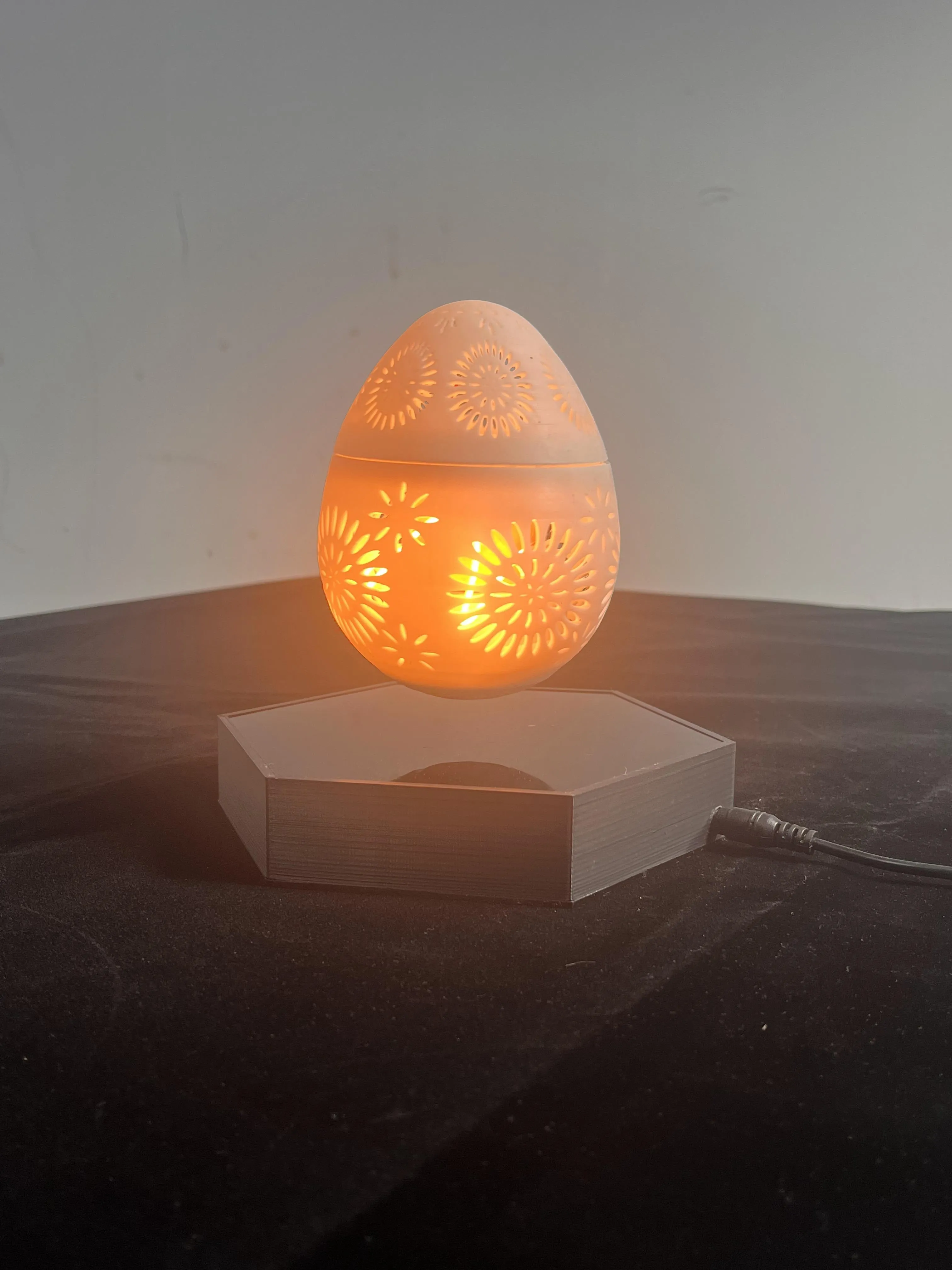 Egg shaped Hollow Pattern Magnetic Levitation Lamp -Magnetic Floating  Egg shaped Lamp with Glowing Lights with Bluetooth Speaker and Remote Controlled LED Lights