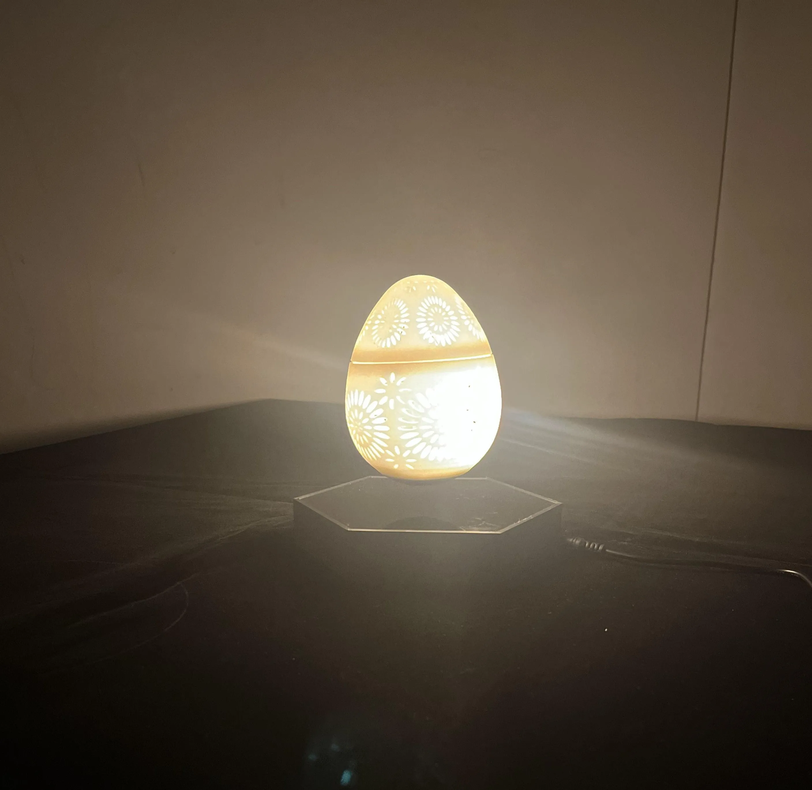 Egg shaped Hollow Pattern Magnetic Levitation Lamp -Magnetic Floating  Egg shaped Lamp with Glowing Lights with Bluetooth Speaker and Remote Controlled LED Lights