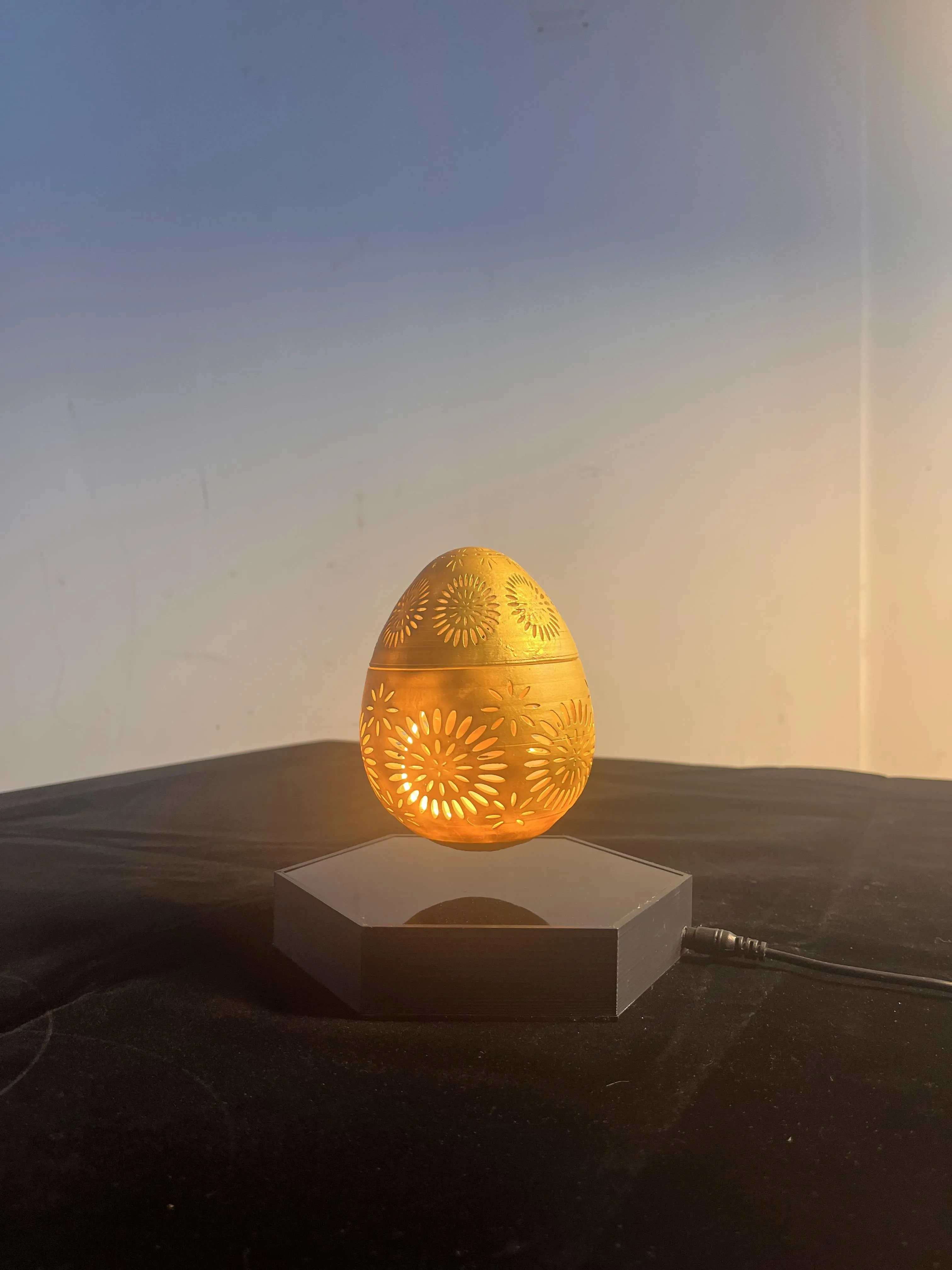 Egg shaped Hollow Pattern Magnetic Levitation Lamp -Magnetic Floating  Egg shaped Lamp with Glowing Lights with Bluetooth Speaker and Remote Controlled LED Lights