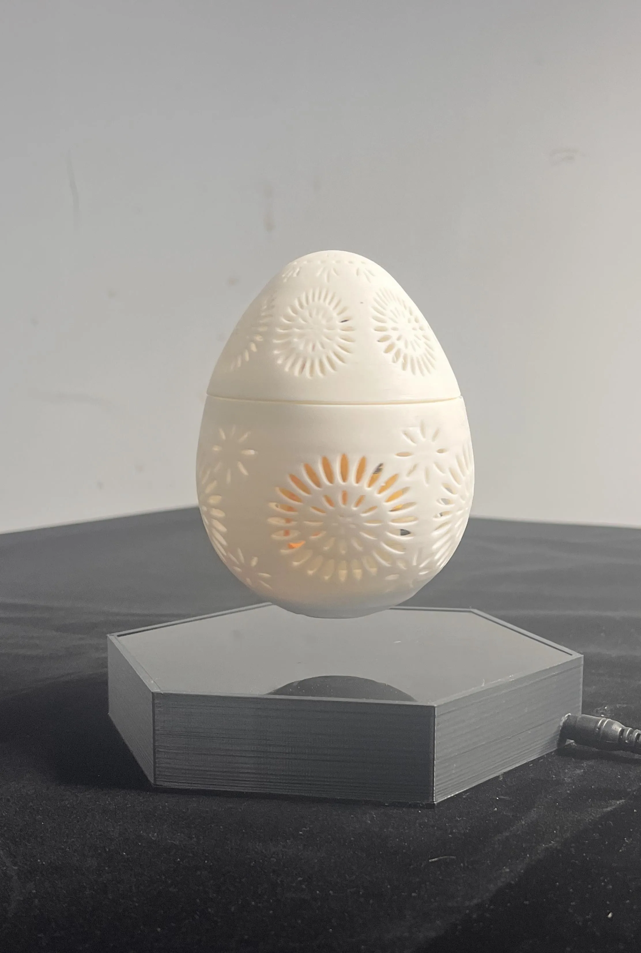 Egg shaped Hollow Pattern Magnetic Levitation Lamp -Magnetic Floating  Egg shaped Lamp with Glowing Lights with Bluetooth Speaker and Remote Controlled LED Lights