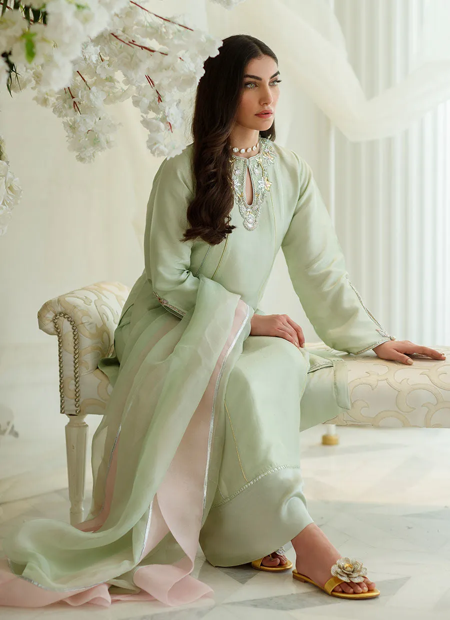 Eid Drop One - Mint Foil Shirt And Dupatta