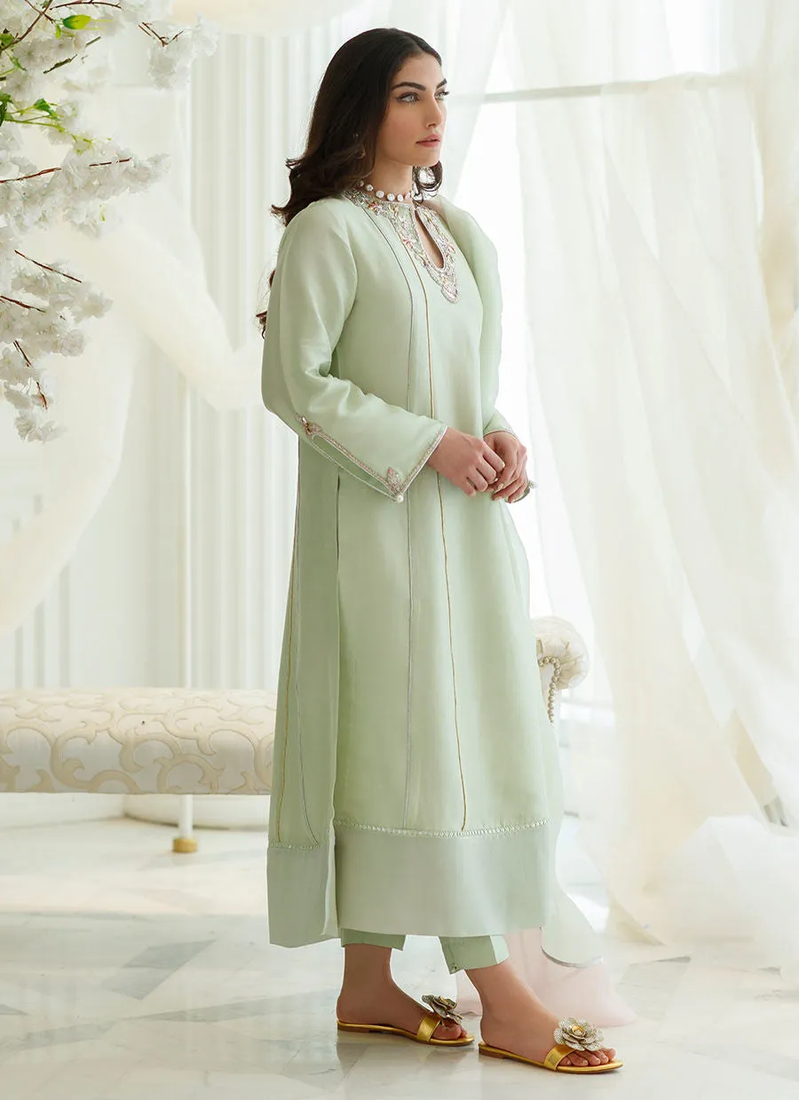 Eid Drop One - Mint Foil Shirt And Dupatta