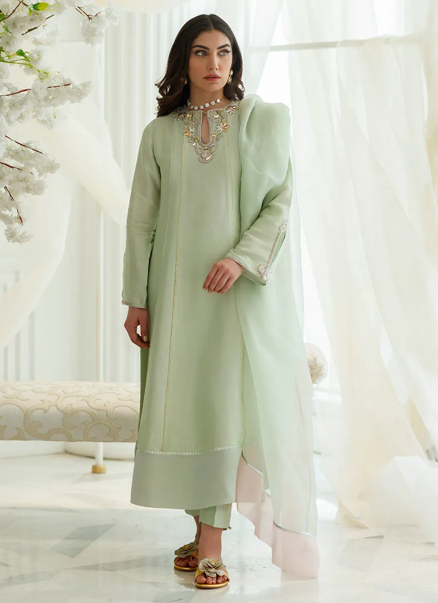 Eid Drop One - Mint Foil Shirt And Dupatta