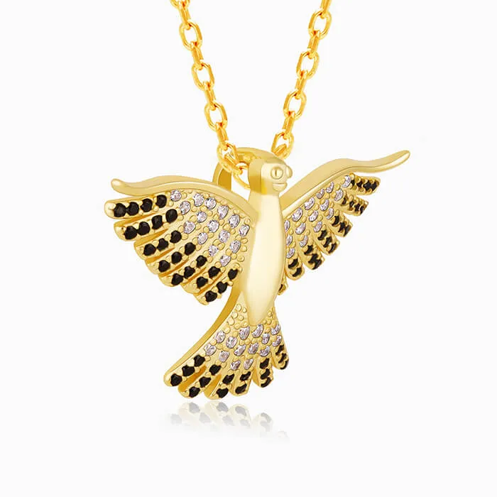 Golden Phoenix Black Stone Pendant with Link Chain