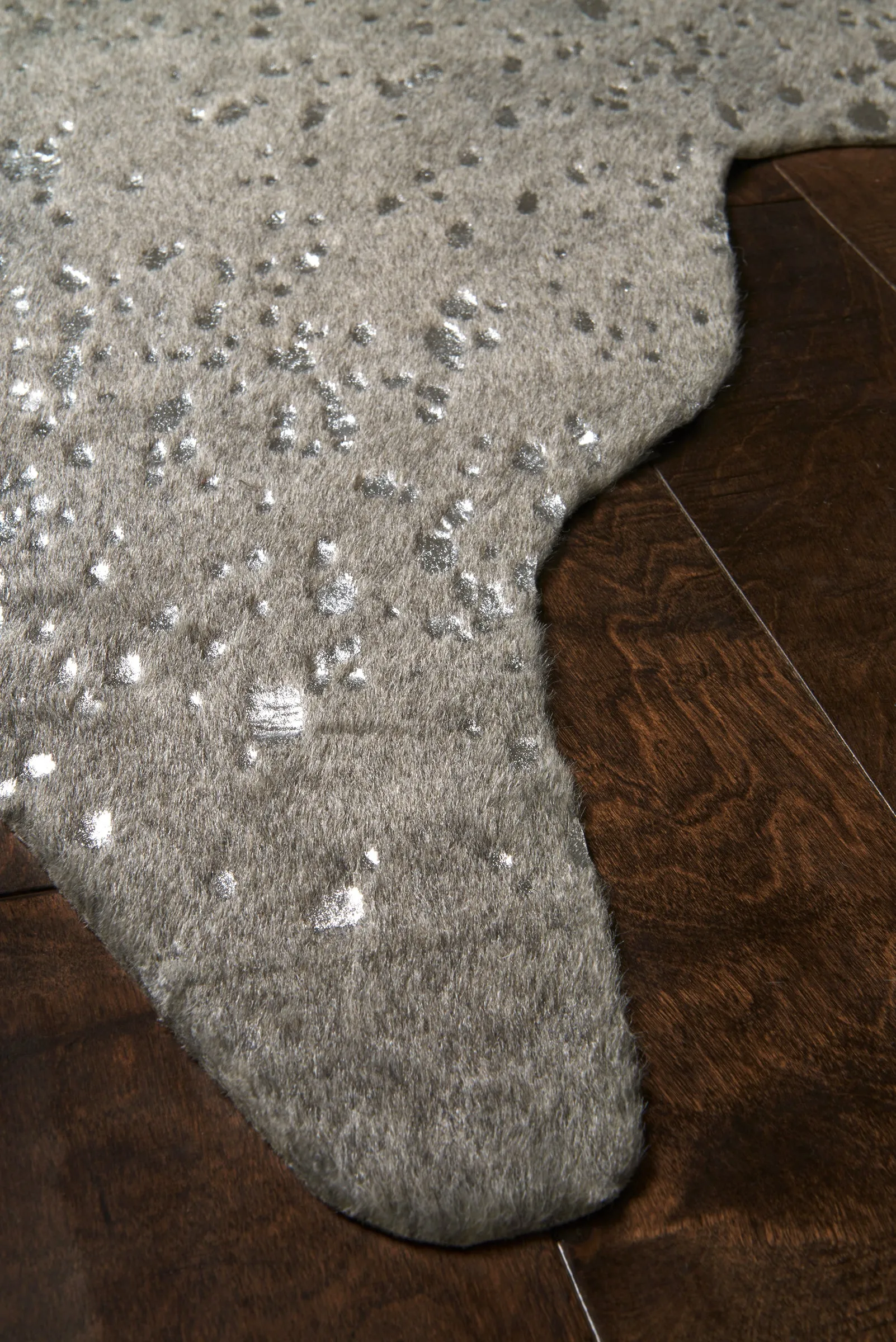 Gray Cowhide Rug With Silver Details