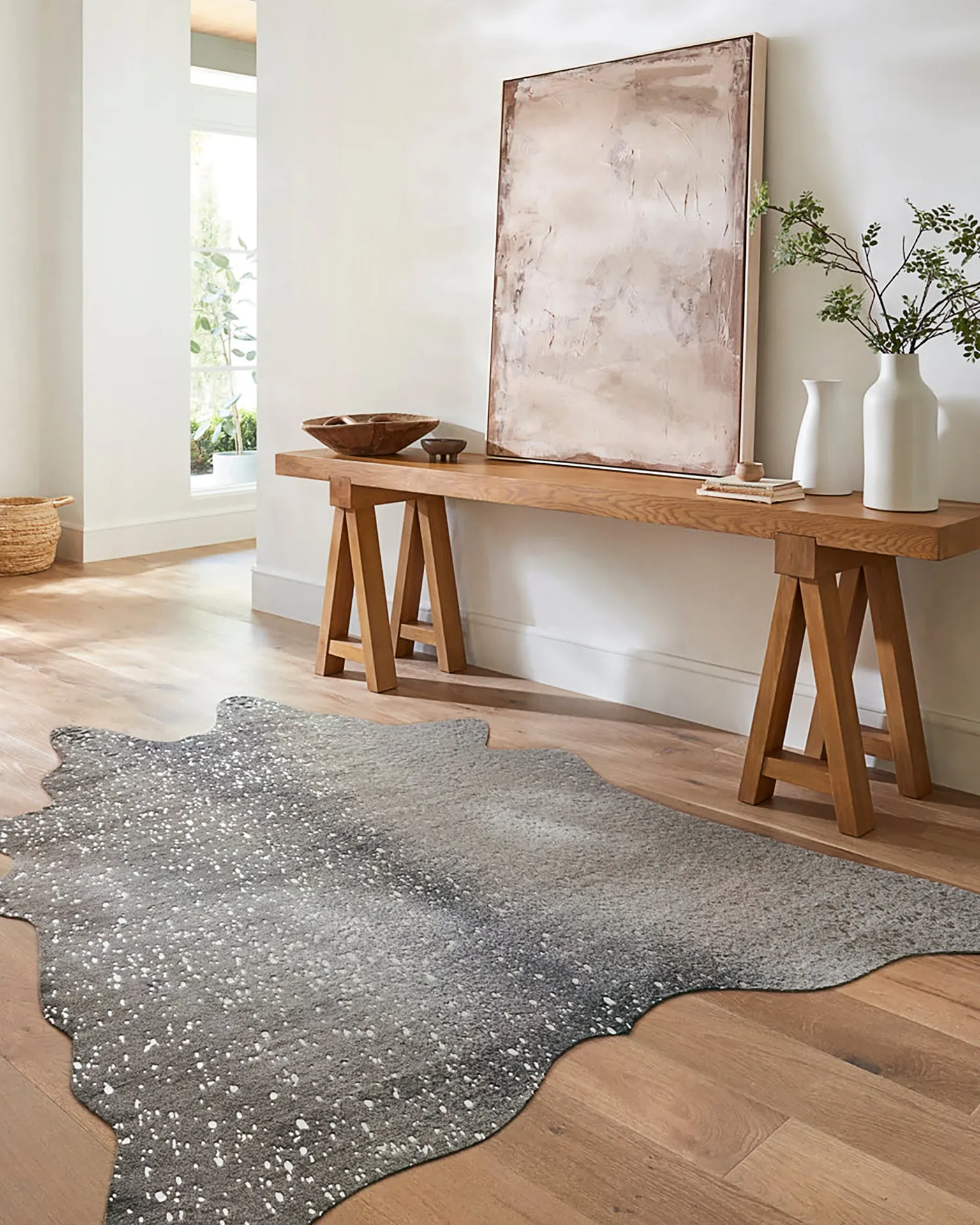 Gray Cowhide Rug With Silver Details