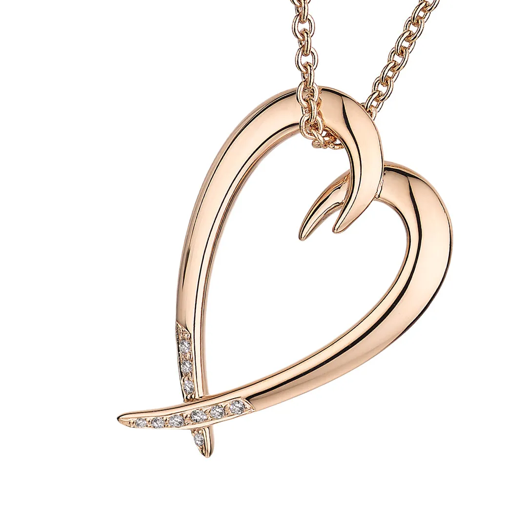 Hook Heart  Pendant - Rose Gold Vermeil & Diamond