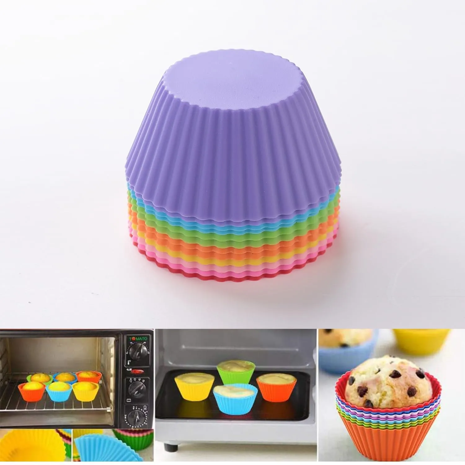 Kuber Industries Silicon Small Cup Cake Mould Set of 48|Reusable Muffin Moulds (Multi)