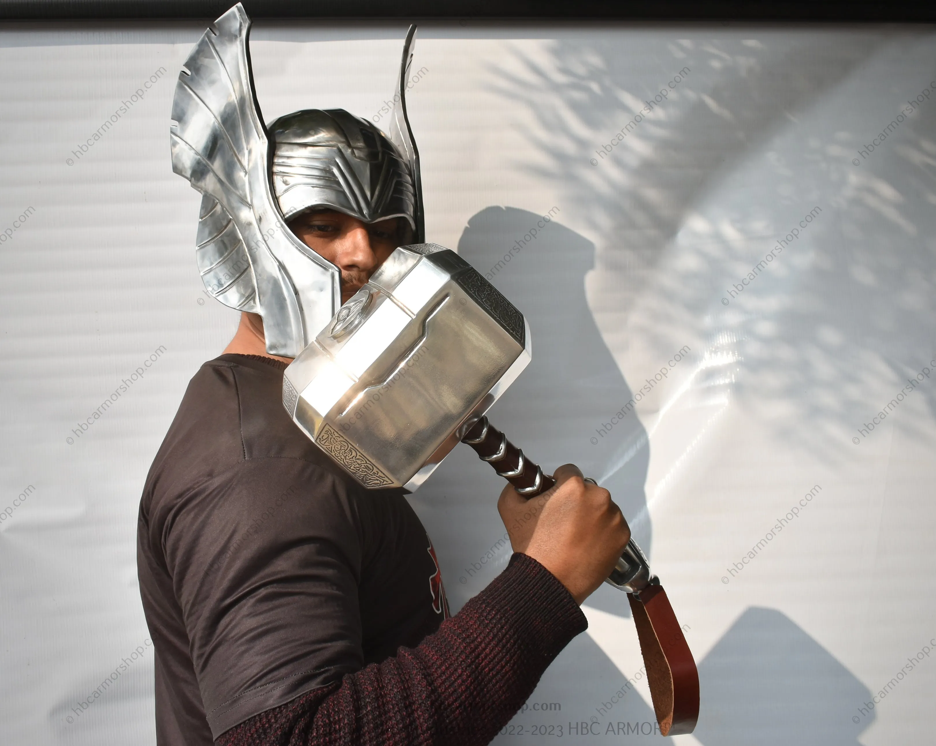 Metal Thor Helmet & Mjolnir Hammer Combo