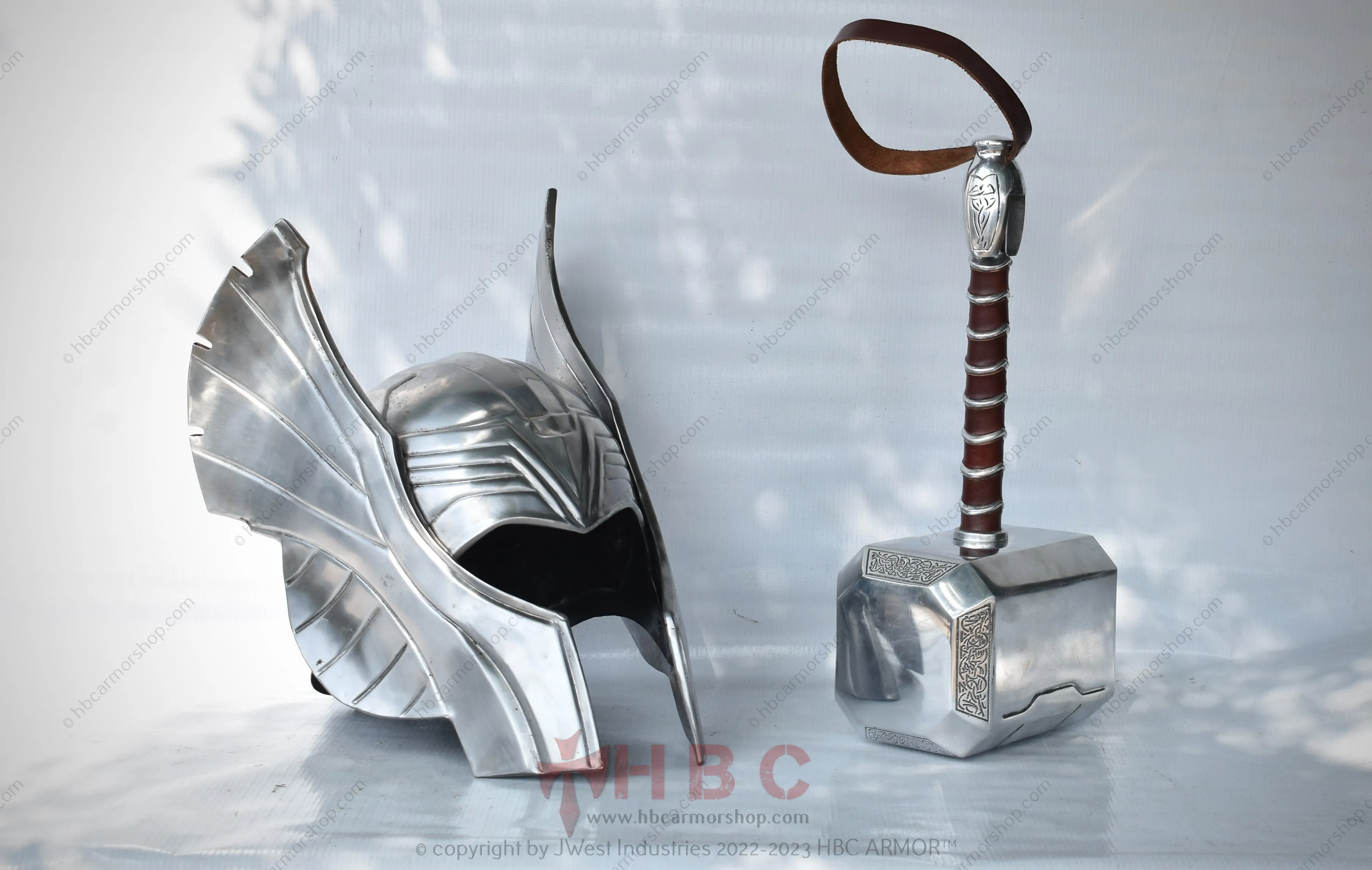 Metal Thor Helmet & Mjolnir Hammer Combo