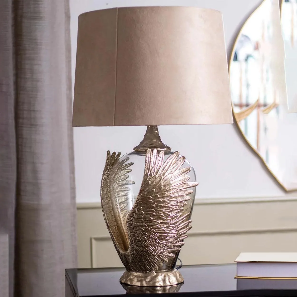 PHOENIX WING HAND MADE METAL AND GLASS TABLE LAMP