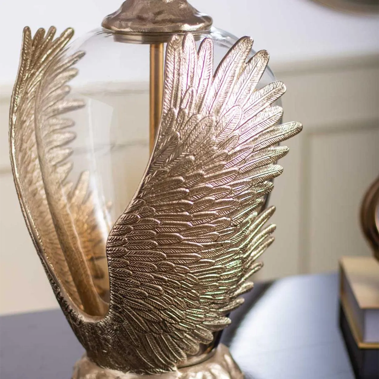 PHOENIX WING HAND MADE METAL AND GLASS TABLE LAMP