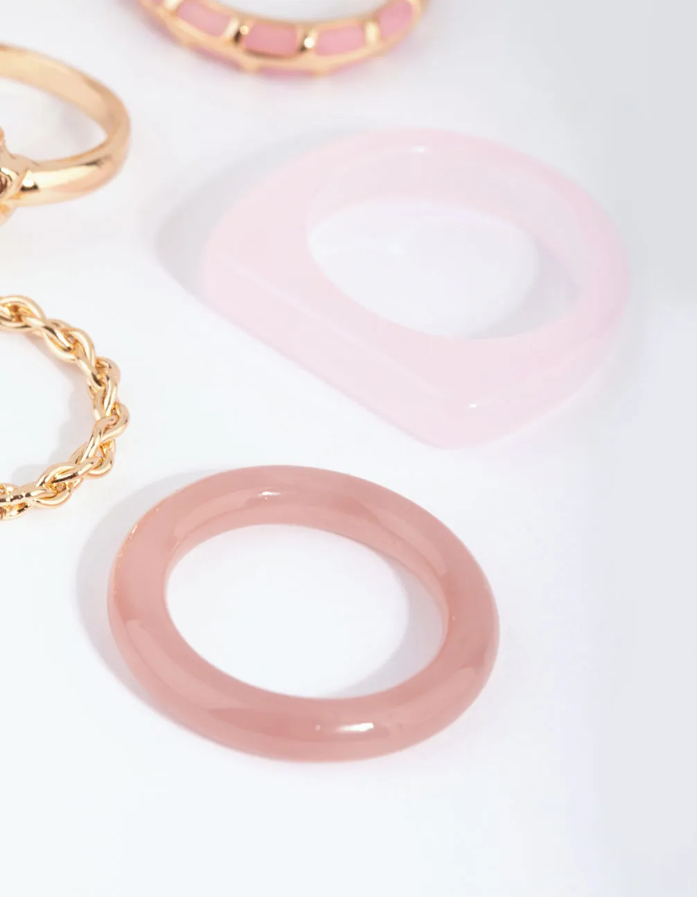 Pink Acrylic Heart Ring Pack