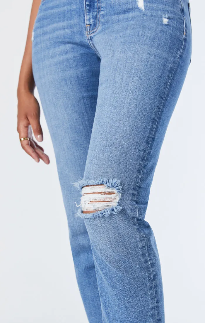 SOHO GIRLFRIEND JEANS IN MID DISTRESSED RECYCLED BLUE