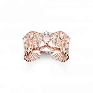 Sterling Silver Rose Gold Plated Pink Stones Phoenix Wing Ring TR2411-323-9