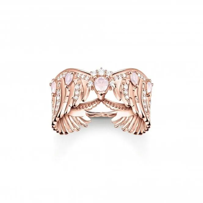 Sterling Silver Rose Gold Plated Pink Stones Phoenix Wing Ring TR2411-323-9